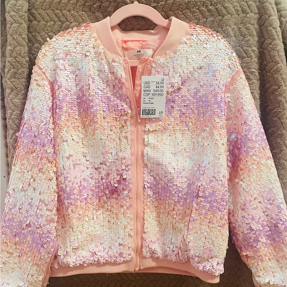 H&M Pink and White Sequin Jacket
